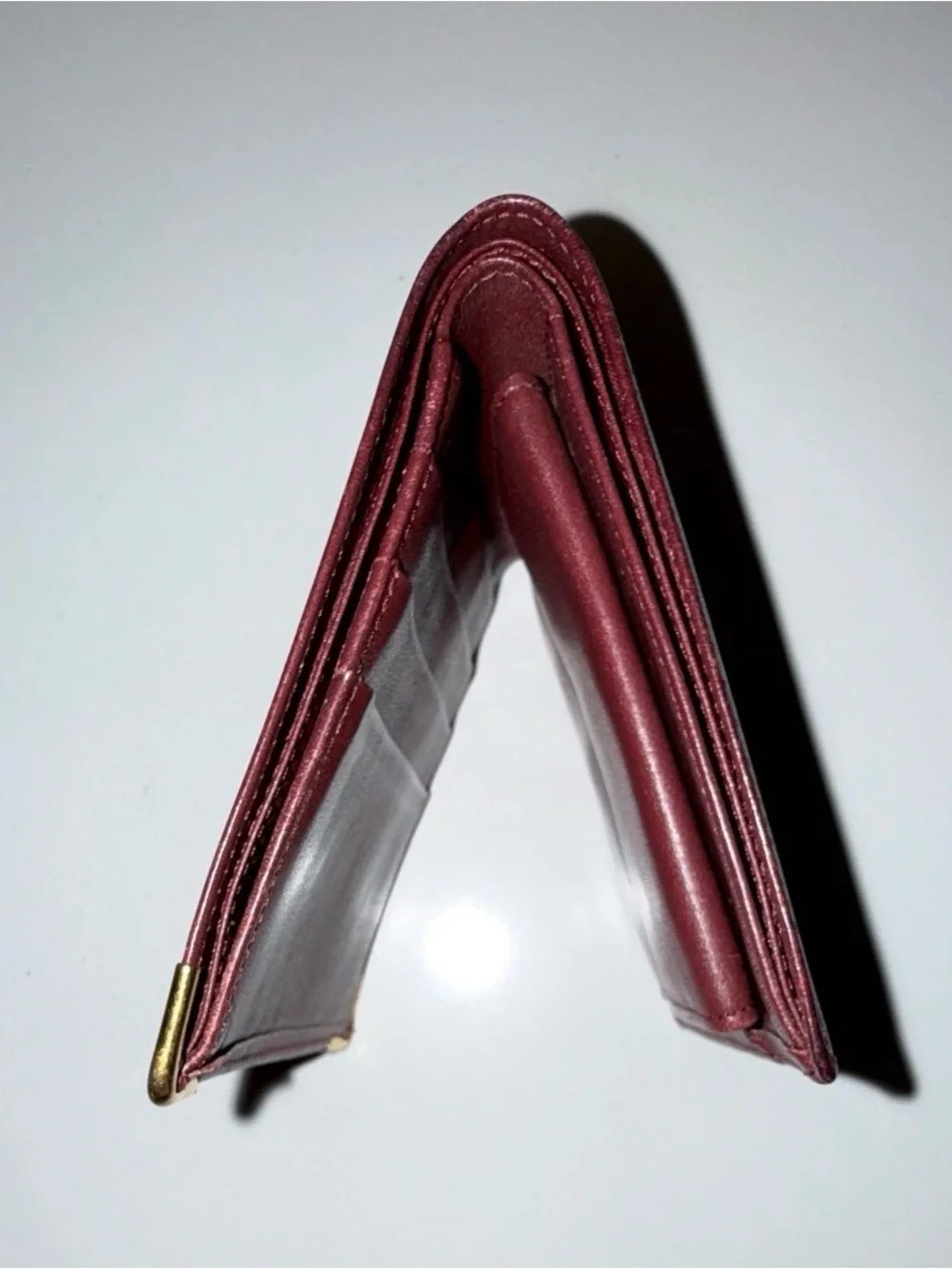 Authentic Vintage Must de Cartier Burgundy Leather Bifold Wallet Coin Pocket